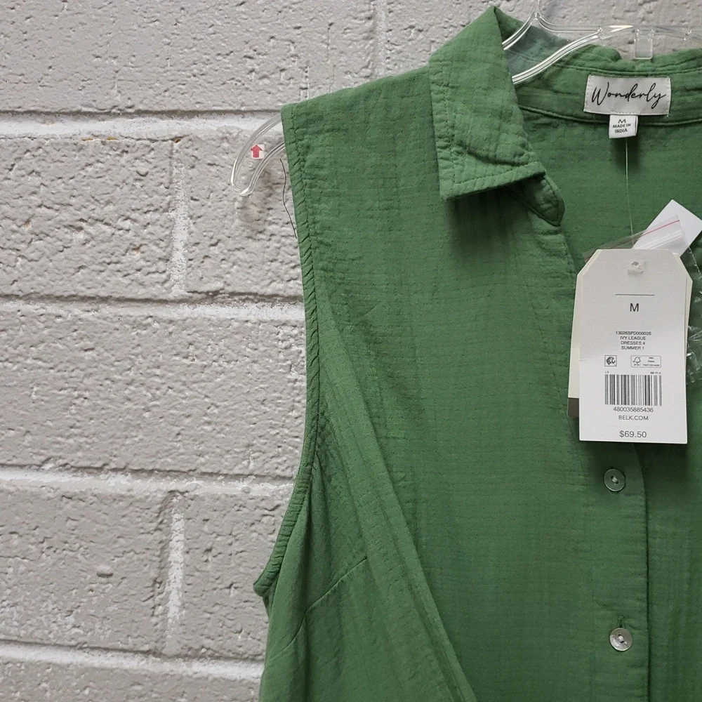 Green Sleeveless Button-Down Dress - Picture 4 of 6